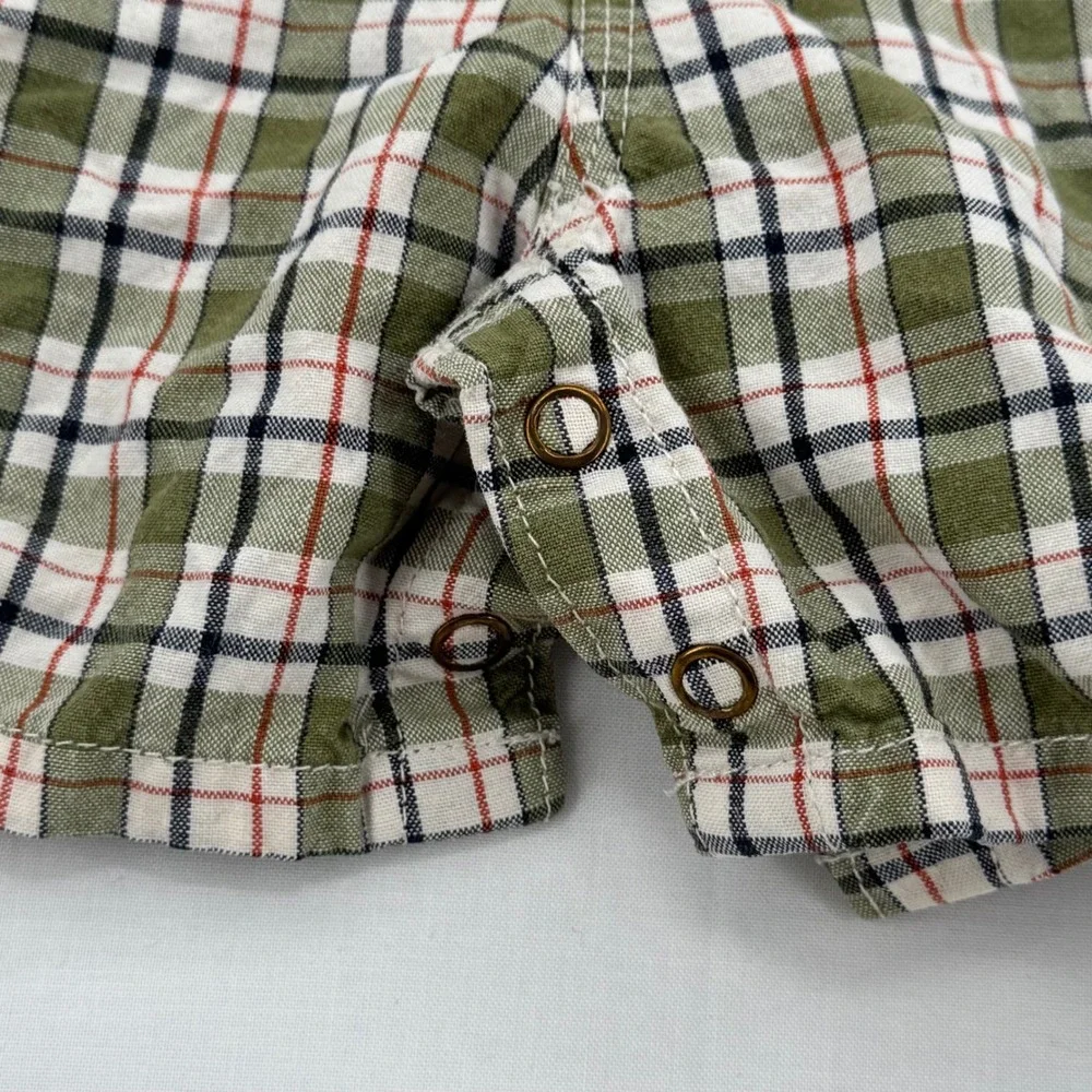 Vtg Y2K OshKosh Bgosh Kids Green Plaid Overalls Size 18 Months Cotton Shortalls